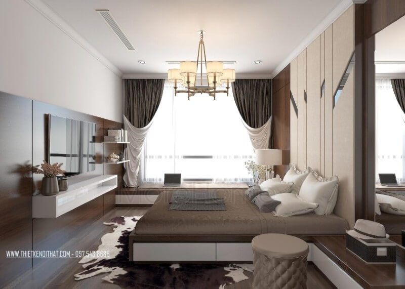 Thiết kế nội thất phòng ngủ phong cách hiện đại không quá cầu kỳ về chi tiết nhưng vẫn mang đến cảm giác sang trọng và tiện nghi